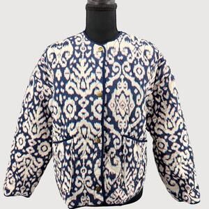 Anthropologie Dear John Quilted Printed Jacket Navy Multi Size S